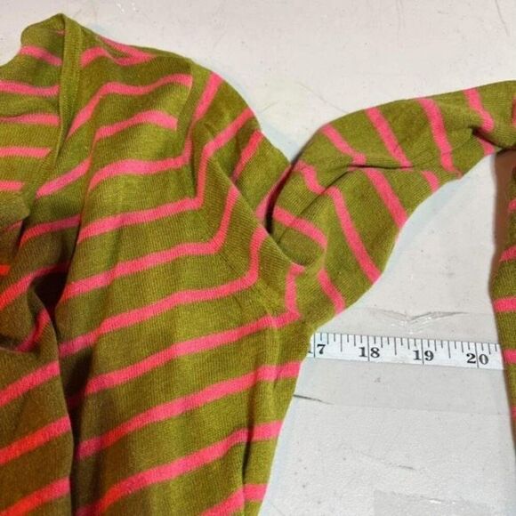 Anthropologie Sparrow Traveling Stripes Linen Cardigan XS Ruffles Green Pink‎ - Picture 9 of 10